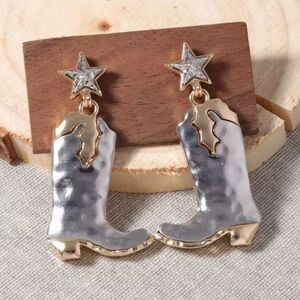 Two Tone Cowgirl Boot Earrings, New